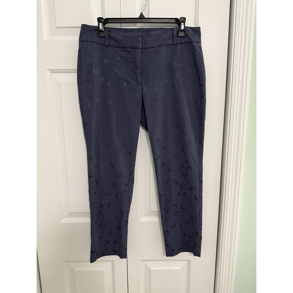 Ann‎ Taylor Blue Bird Print Straight Leg Cropped Dress Pants Women's Size 6P